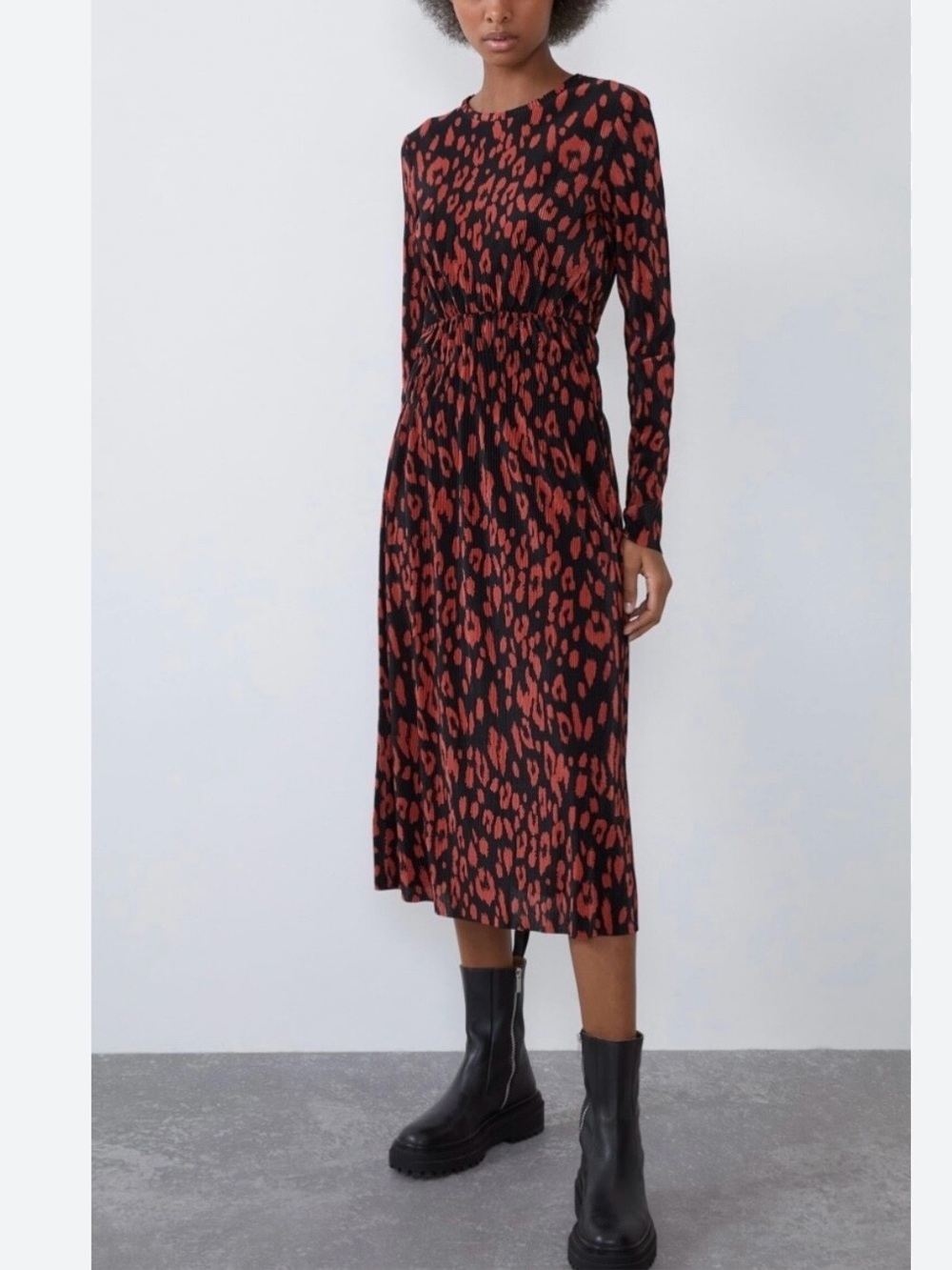 Zara Red Pleated Accordion Leopard Print Dress ASO Adriana Diaz's On CBC Sz- S